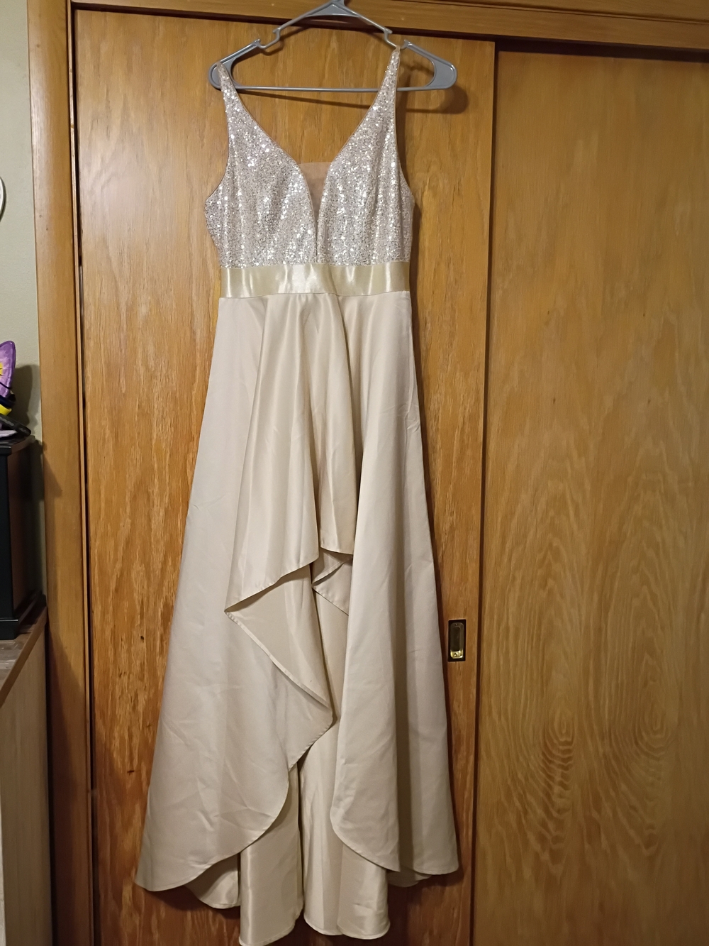 Ever Pretty Cream Sequin Bodice High-Low Gown